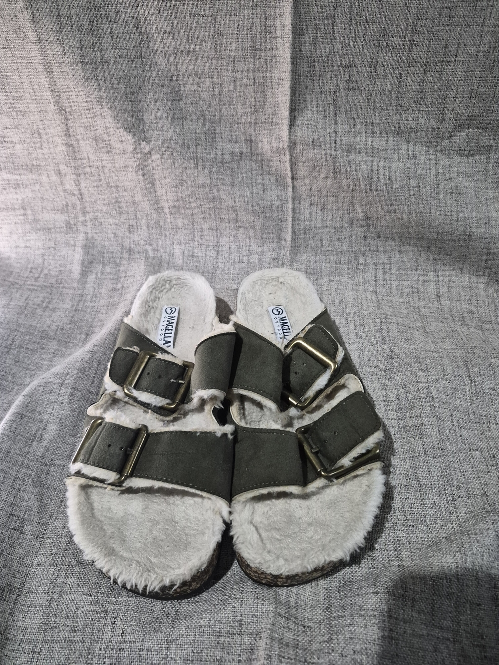 Magellan Outdoors Olive Green Faux Fur Lined Buckle Sandals